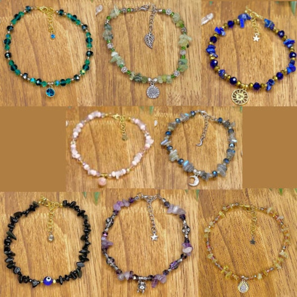Crystal anklets, crystal beaded anklets, beaded anklet, celestial anklets, boho anklets, witchy anklets