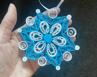 Made to order quilled paper snowflake ornament.