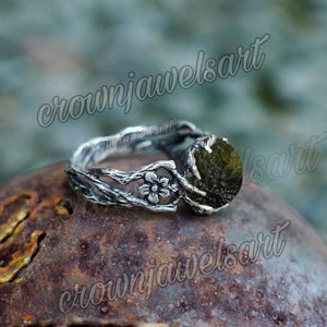 Handmade Rough Moldavite Ring: 925 Sterling Silver Czech Gemstone