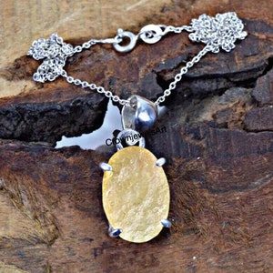 Handmade Libyan Desert Glass Pendant: Raw Stone Necklace, Adjustable Chain