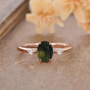 Handmade Rough Moldavite Ring: 925 Sterling Silver, Genuine Czech Stone