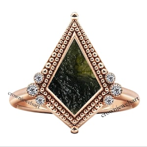 Kite Cut Moldavite Ring: Rough Gemstone, 925 Sterling Silver, Czech Republic