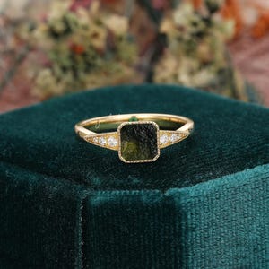 Raw Moldavite Ring: Handmade 925 Sterling Silver, Genuine Czech Stone
