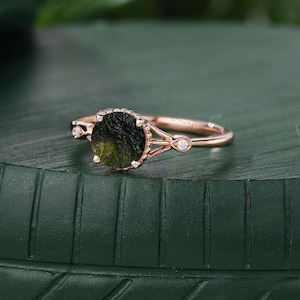 Handmade Rough Moldavite Ring: 925 Sterling Silver, Czech Republic Gemstone