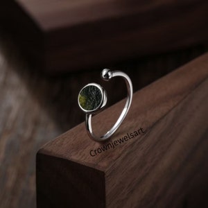 Raw Moldavite Sterling Silver Ring: Boho Twig Band Statement Ring