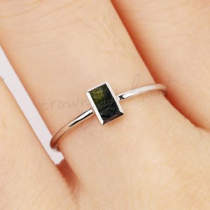 Natural Rough Moldavite Ring: Sterling Silver Czech Gemstone