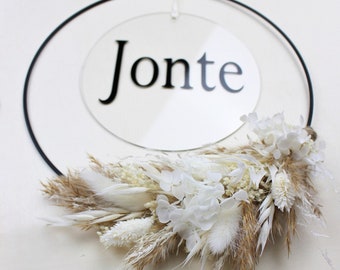 Personalized dried flower wreath | Nursery sign | Boho door wreath | Door sign with name