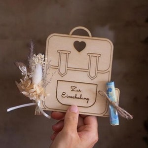 DIY Geldgeschenk Schuleintritt | Schulanfang Geschenkidee | Einschulung Geldkarte | Holzkarte mit Trockenblumenstrauß | Schulkind Geschenk