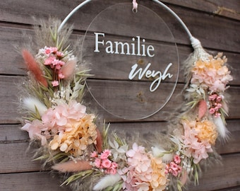 Trockenblumenkranz personalisiert | Türkranz Frühling | Türschild| Trockenblumendeko