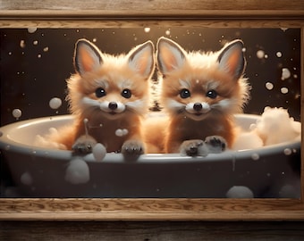 Baby Fuchs Druck, Fuchs Wandkunst, Badezimmer Dekor, rustikale Tier Fotografie, Schaumbad Druck