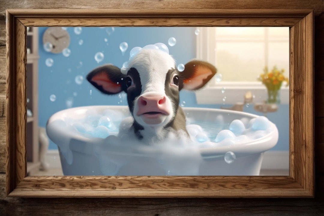 Baby Cow Wall Art Rustic Farmhouse Decor Bathroom Print Etsy