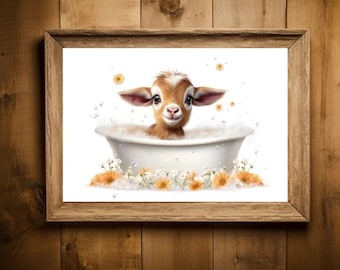Baby goat wall art, rustic farmhouse decor, print for bathroom, animal photography portrait, gift for goat lover