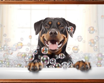 Arte da parete Rottweiler, regalo per amante dei cani, arredamento del bagno, ritratto di animali domestici, stampa di animali carini, poster divertente, fotografia di animali
