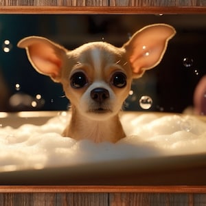 Bath time bliss print, Chihuahua pet art poster, wall art decor, bathroom decor, gift for chihuahua lovers, chihuahua wall art, wall art