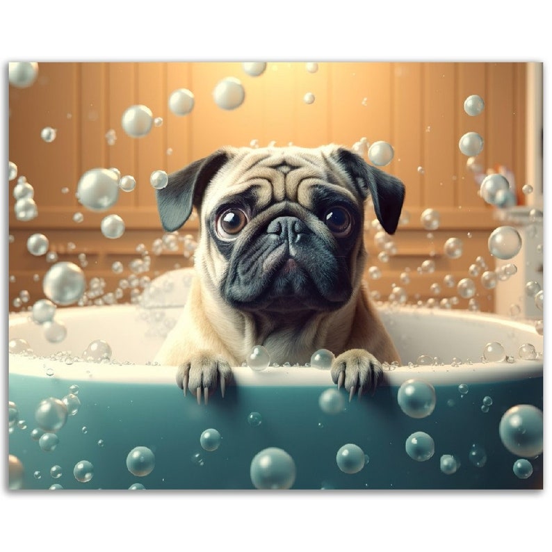 Pug Wall Art, Bathroom Decor, Cute Dog Print, Gift for Pug Lover, Animal Portrait, Funny Pet