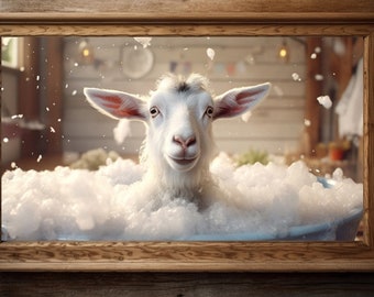 Goat wall art, rustic farmhouse decor, gift for goat lover, bathroom print, farm animal portrait photography, funny poster
