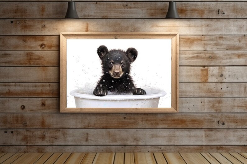 Bear Cub Wall Art, Rustic Bathroom Decor, Gift for Bear Lover, Kids ...