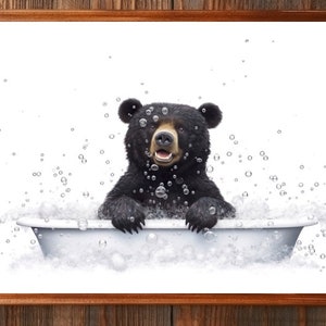 Black bear wall art, bathroom decor, Gift for woodland animal lovers, wall decor, wildlife photography, bubble bath print