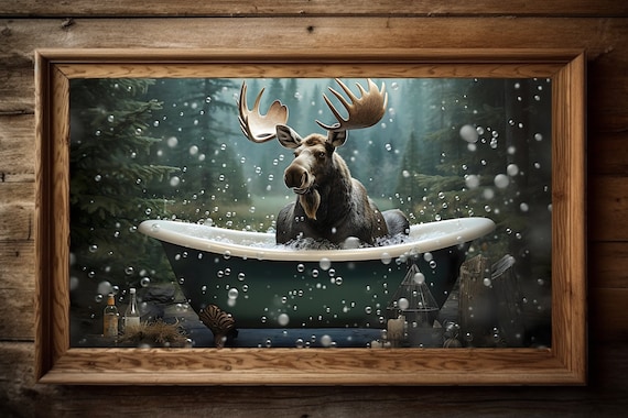 Moose print, bathroom decor, Rustic cabin decor, woodland theme, moose photography, animal portrait