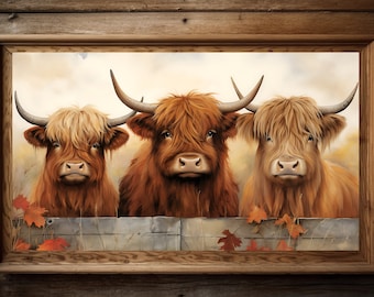 Scottish highland wall art, rustic farmhouse decor, fall decor, farm animal photography