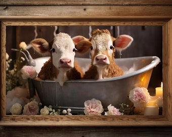 Baby Calf Cow Print, bathroom decor, farmhouse wall art, farm animal photography, gift for cow lover