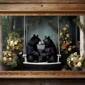 Bears in love wall art, rustic decor, gift for bear lover, woodland animal photography, bear cuddling print