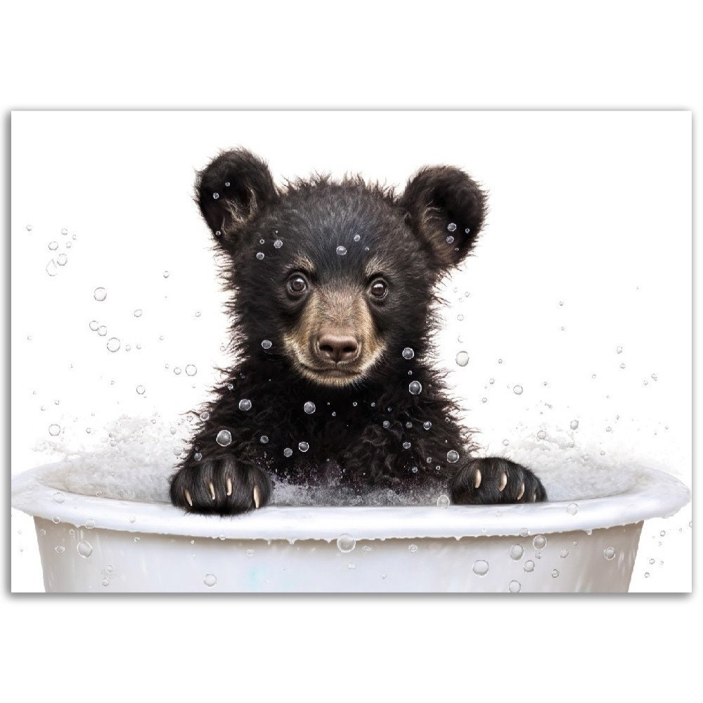 Bear Cub Wall Art, Rustic Bathroom Decor, Gift for Bear Lover, Kids ...