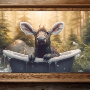 Baby Moose wall art, rustic bathroom decor, gift for moose lover, kids nursery, woodland animal photography