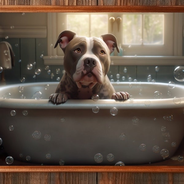 Pitbull wall art, bathroom decor, gift for pitbull lover, dog portrait, cute pet print, animal photography, funny poster