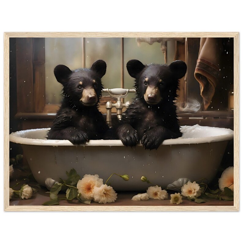Framed Black Bear Print, Bathroom Decor, Rustic Cabin Decor, Animal ...