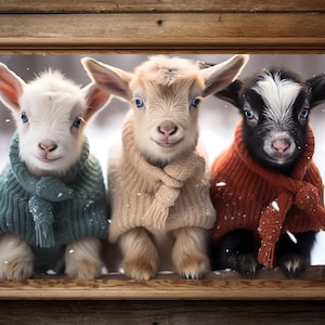 Baby goat wall art, winter Christmas decor, farm animal photography, animal portrait
