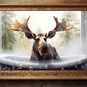 Eland kunst aan de muur, rustiek cabinedecor, dierenportret, badkamerdecor, natuurliefhebber, cadeau voor elandliefhebber
