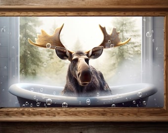 Moose wall art, rustic cabin decor, animal portrait, bathroom decor, nature lover, gift for moose lover