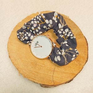 Montre femme, montre tissu, montre chouchou, scrunchie Cherry marine