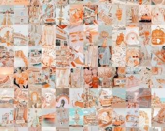 Peachy Aesthetic Collage, Peachy Wall Collage Kit, Soft Peach Collage, Peach vibes collage, Orange Collage Kit (Digital Download)100 PCS