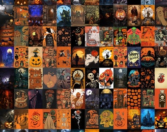 Halloween Collage Kit, Autumn aesthetic, Halloween Decor, Witch Aesthetic Wall Collage (Digital Download) 100 PCS