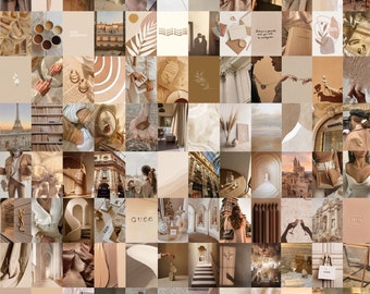 Beige Wall Collage Kit, Aesthetic Wall Collage Kit, Tan Wall Collage, Brown Collage Kit (Digital Download) 100 PCS