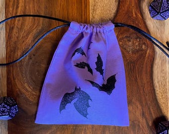 Bolsa de dados mini Bat Swarm para juegos de mesa y TTRPGS - Cosida e impresa a mano