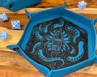 Bandeja de dados Kraken para juegos de mesa y TTRPGS: cosida e impresa a mano
