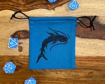 Bolsa de dados Catfish Mini para juegos de mesa y TTRPGS - Cosida e impresa a mano