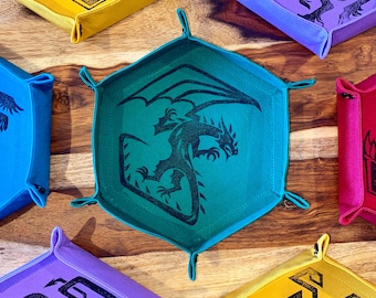 Bandeja de dados de dragón para juegos de mesa y TTRPGS: cosida e impresa a mano