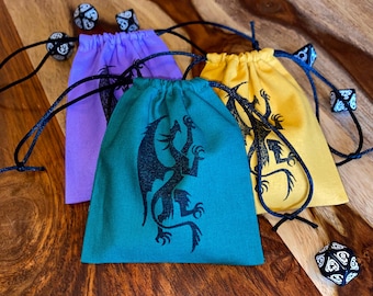 Bolsa de dados Dragon Mini para juegos de mesa y TTRPGS - Cosida e impresa a mano