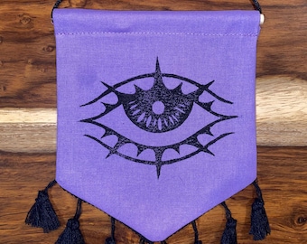 Mini pancarta con borlas Radiant Eye - Cosida e impresa a mano