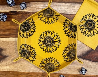 Bandeja de dados de girasol para juegos de mesa y TTRPGS - Cosida e impresa a mano