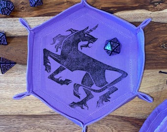 Bandeja de dados de unicornio para juegos de mesa y TTRPGS: cosida e impresa a mano