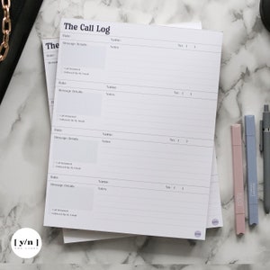 Registro de llamadas, seguimiento de llamadas perdidas y correo de voz / Planificador minimalista, tamaño carta, 50 hojas