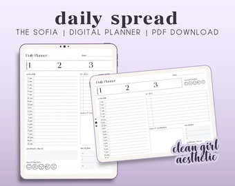 SOFIA | Clean Girl Aesthetic Daily Digital Planner | Hourly Blocking, Meal & Mood Tracker | Letter Sized, PDF Download, Goodnotes Compatible