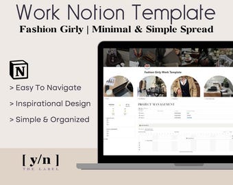 Notion Work Template | Inspiring Fashion Girly Aesthetic | Minimalist & Easy To Use | Productivity, Organization, and Project Management