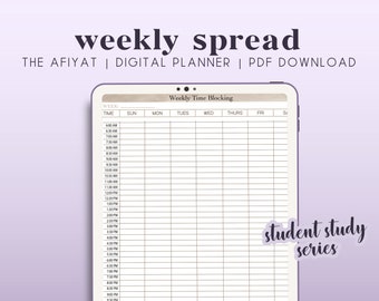 AFIYAT | Weekly Time Blocking Planner | Student Planner | US Letter Size | PDF Download for Goodnotes or Notability