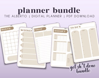 ALBERTO | Beige, Groovy Work Bundle | Monthly, Weekly, Daily, To Do List, Budget | US Letter Size | PDF Download for Goodnotes or Notability